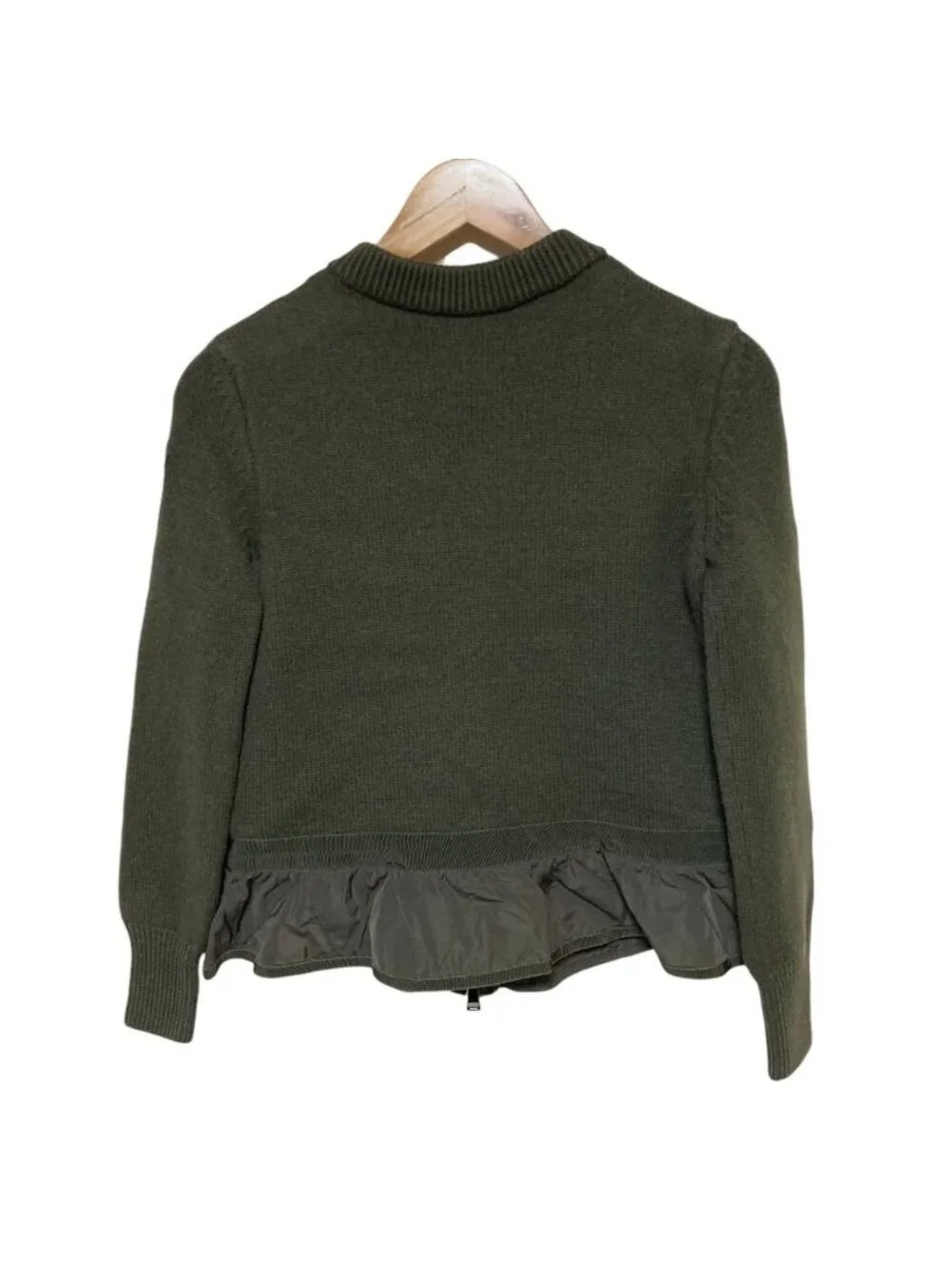 Moncler Hem Ruffle Down Knit Combination Jacket Khaki S